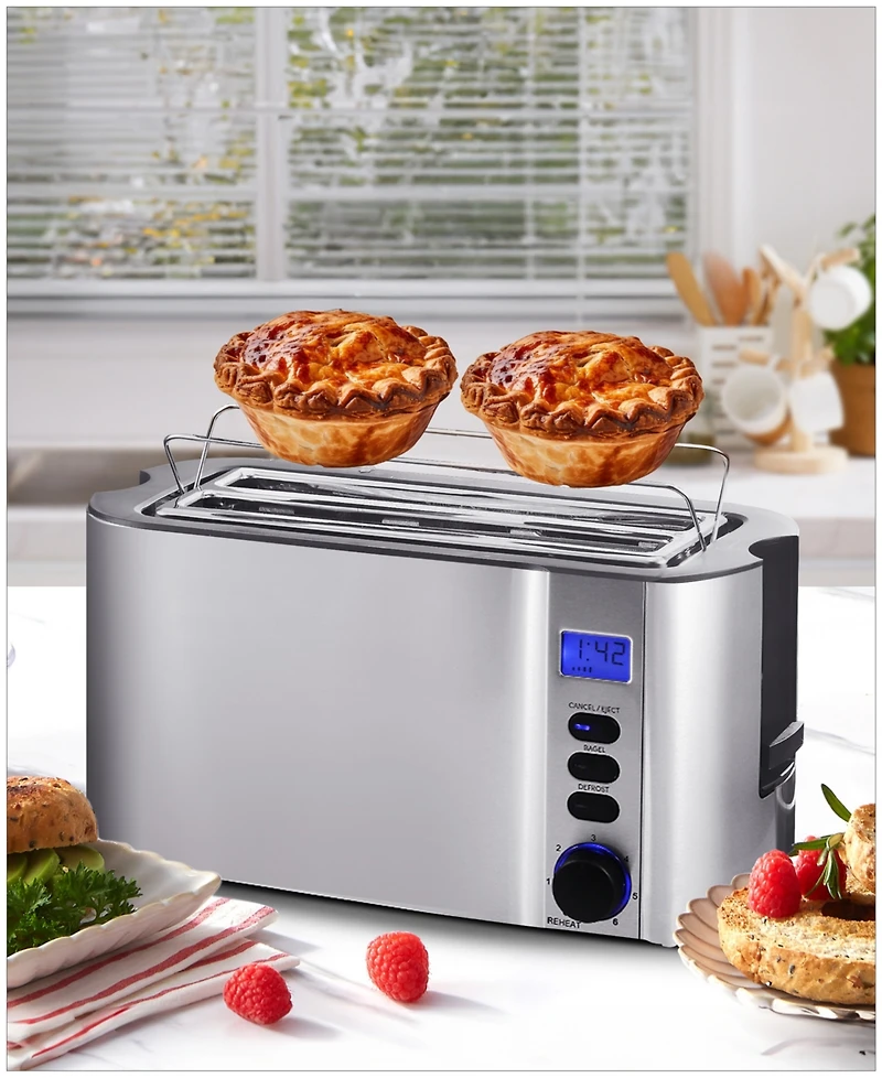 Elite Cuisine 4-Slice Digital, Stainless Steel Long-Slot Toaster