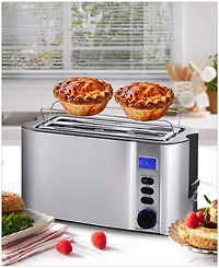 Elite Cuisine 4-Slice Digital, Stainless Steel Long-Slot Toaster