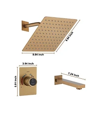 Integrated 2 Function Shower Faucet Set Wall-Mounted Head with Bathtub Spout Rainfall Head, Brushed Gold