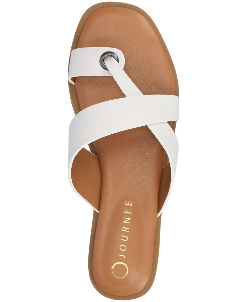Journee Collection Women's Prizzie Toe Ring Strappy Flat Sandals