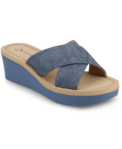 Journee Collection Women's Biara Crisscross Platform Wedge Sandals