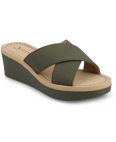 Journee Collection Women's Biara Crisscross Platform Wedge Sandals