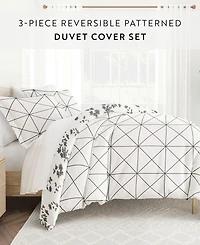 ienjoy Home Ultra Soft Edgy Flowers 3-Pc. Reversible Duvet Cover Set, King/California King