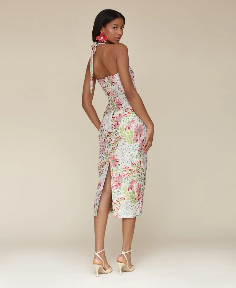 Avec Les Filles Women's Floral Brocade Halter Midi Dress