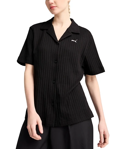 Puma Women's Wardrobe Essential Short-Sleeve Pointelle Shirt