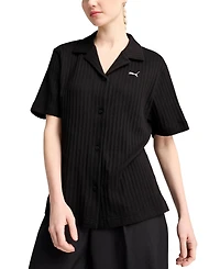 Puma Women's Wardrobe Essential Short-Sleeve Pointelle Shirt