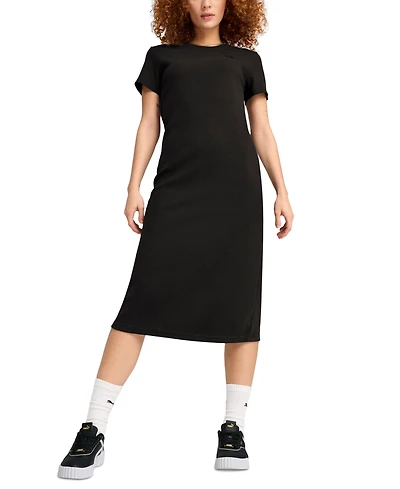 Puma Women's Her Ribbed Logo Solid-Color T-Shirt Dress