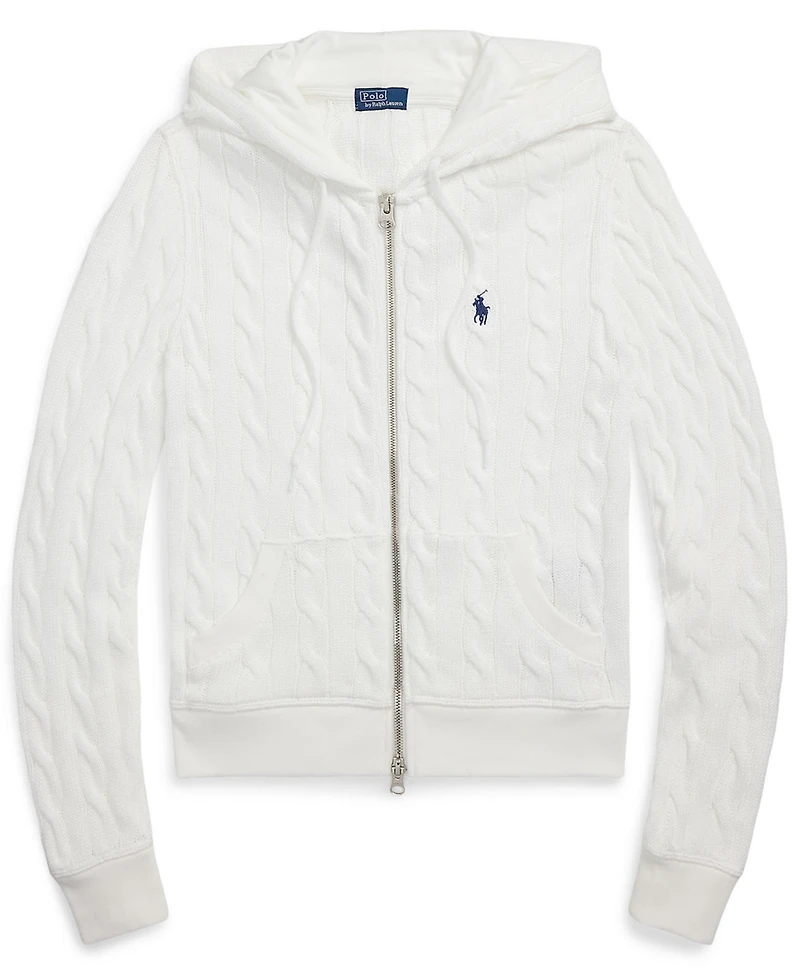 Polo Ralph Lauren Women's Cable-Knit Cotton Full-Zip Hoodie Sweater
