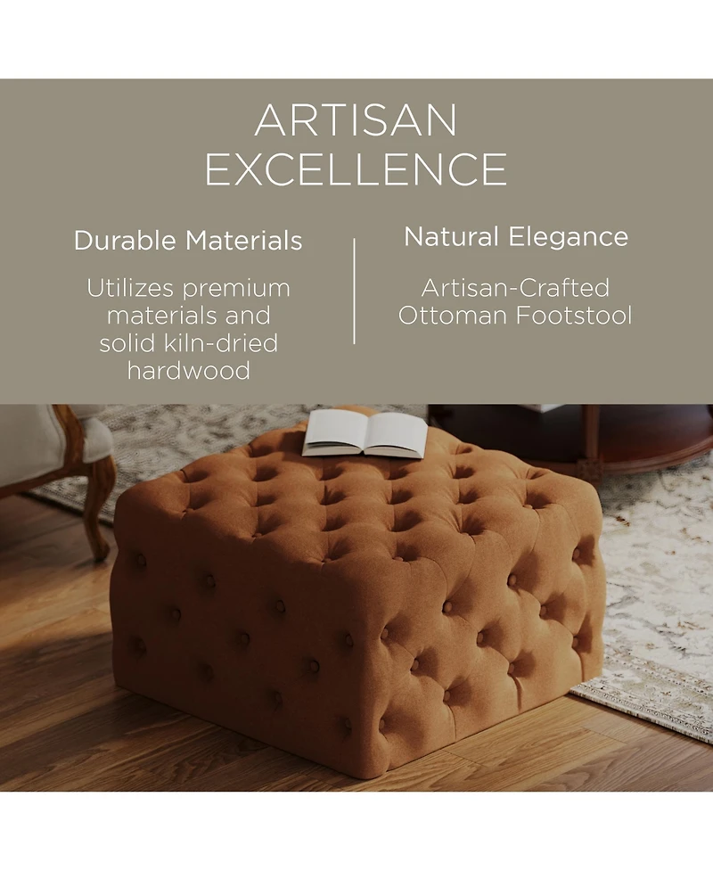 Maven Lane Henry Traditional Ottoman in Clay Fabric Upholstery