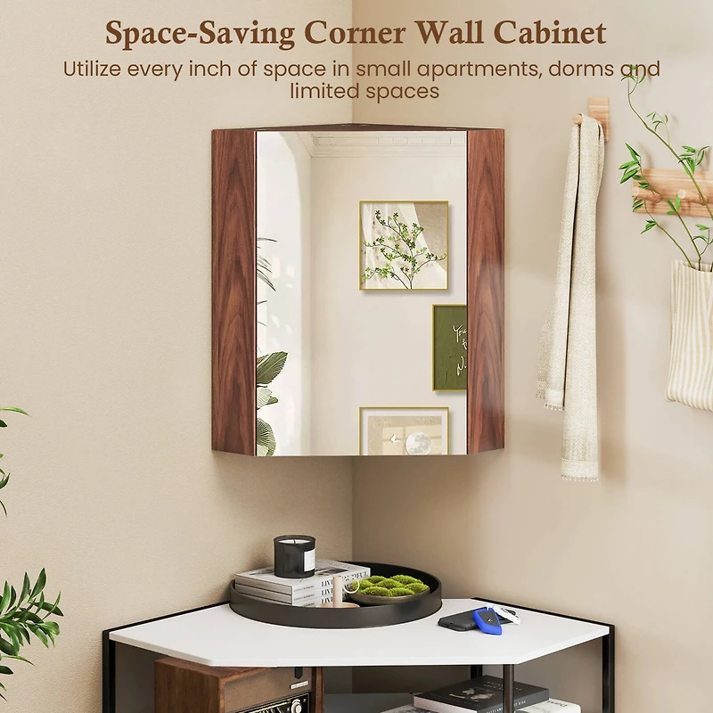 23.5" Wall Mounted Storage Organizer Corner Medicine Cabinet with Mirror
