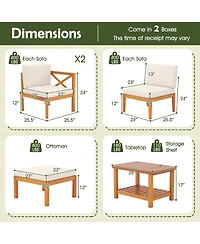 Gymax 5 Pcs Acacia Wood Patio Furniture Set w/ 2-Tier Coffee Table and Cushions