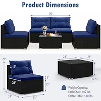 Gymax 5 Pcs Patio Furniture Set w/ Seat & Back Cushions Tempered Glass Tabletop