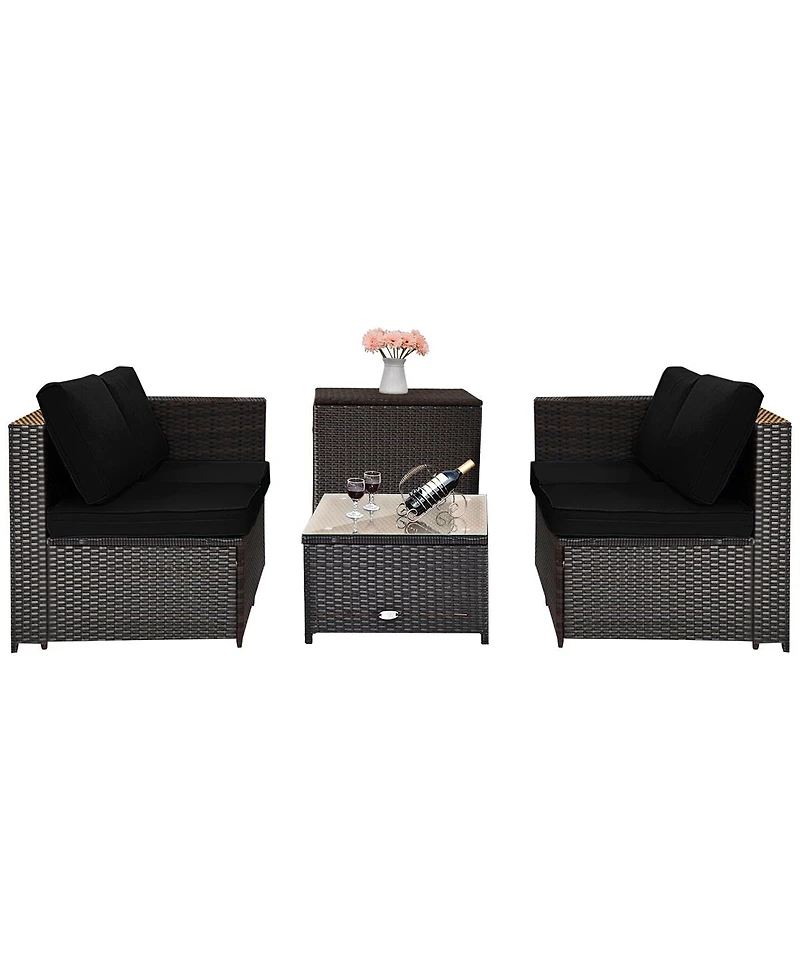 4 Pieces Outdoor Patio Rattan Furniture Set with Loveseat and Storage Box