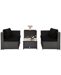 4 Pieces Outdoor Patio Rattan Furniture Set with Loveseat and Storage Box