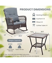 3 Pieces Rocking Bistro Set with 2-Tier Coffee Table