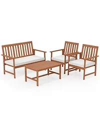 4 Pieces Acacia Wood Furniture Set with Seat Cushions and Robust Wood Frame-White