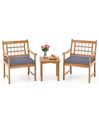 3 Piece Wood Patio Furniture Set with Seat Cushions and Acacia Frame