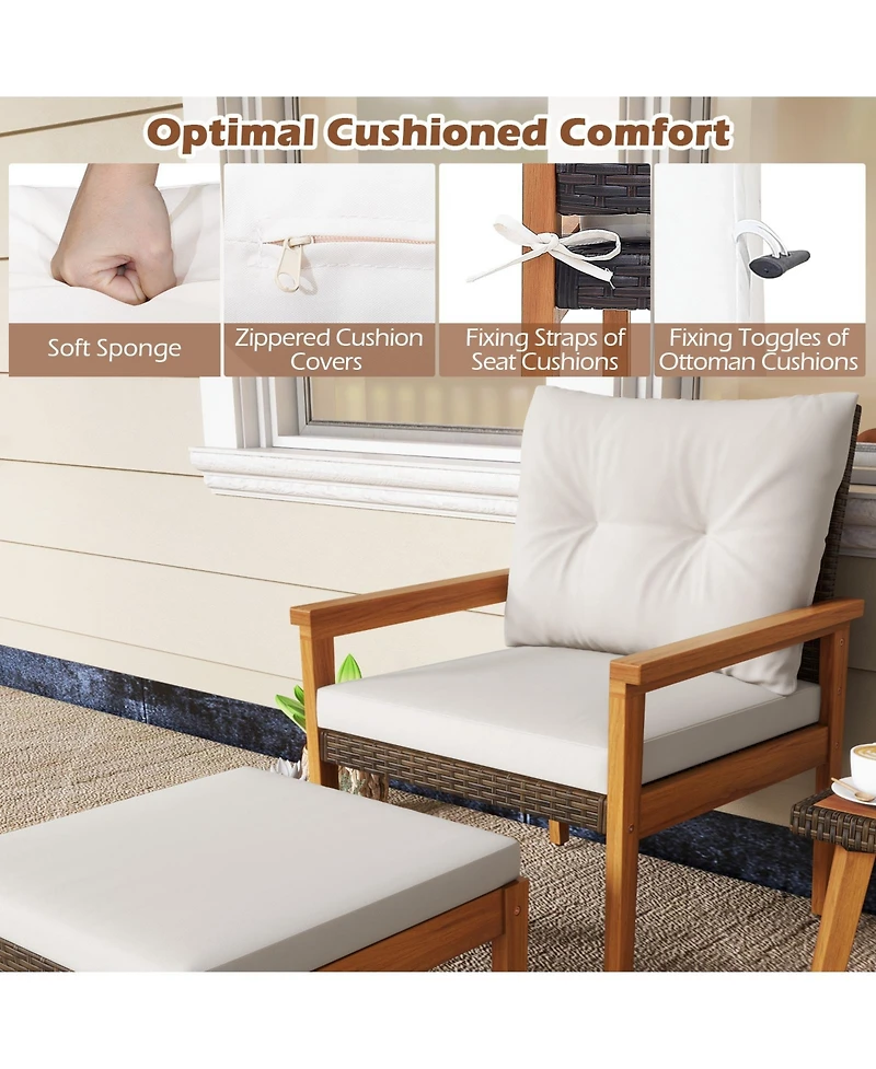 5 Piece Rattan Furniture Set with Square Coffee Table