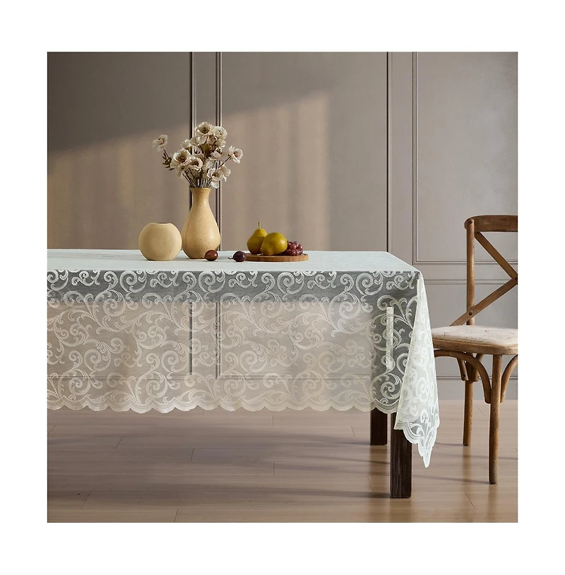Hlc.me Scroll Lace Fabric Tablecloth, Lace Fabric Table Cloth for Rectangle Tables, Wrinkle Resistant Tablecloth