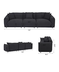 Originality Shapes Black Lambswool Sherpa 4 Seater Sofa With Metal Legs, Solid Wood Frame Couch with 3 Pillows