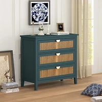3 Drawer Storage Cabinet Rattan Dressers Chest of Drawers Entryway Cabinet Bedside Table Dresser for Bedroom Living Room