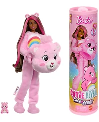 Barbie Cutie Reveal Care Bears Series Doll & Accessories in Cheer Bear Plush Costume, 10 Surprises