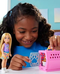 Barbie Chelsea Puppy Carrier Playset, Small Doll and Dog Carrier with Puppy Accessories
