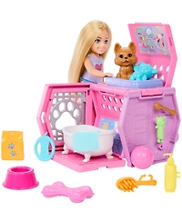 Barbie Chelsea Puppy Carrier Playset, Small Doll and Dog Carrier with Puppy Accessories