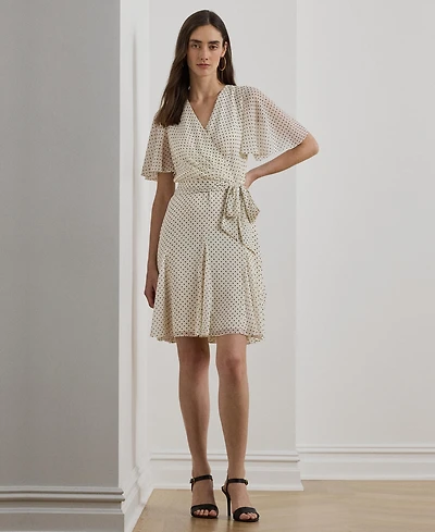 Lauren Ralph Women's Polka-Dot Georgette Surplice Dress
