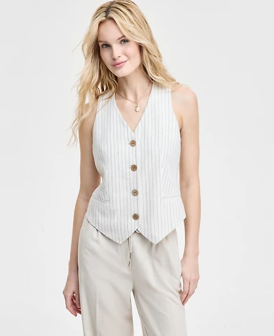 Jones New York Women's Striped Button-Front Vest