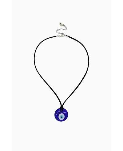 Black Suede Cord Necklace With Glass Eye Charm 18″