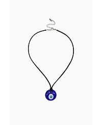 Black Suede Cord Necklace With Glass Eye Charm 18″