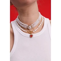 Freshwater Pearl Necklace With Red Heart Charm 15.0″