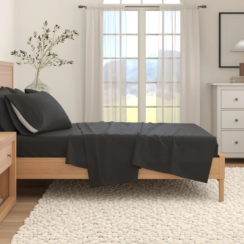 Linery & Co. Turkish Cotton Double-Brushed Solid Color Flannel Bed Sheet Set