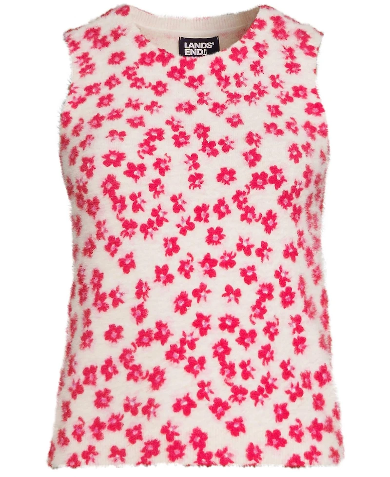 Lands' End Women's Fine Gauge Eyelash Printed Sleeveless Sweater - Set Top
