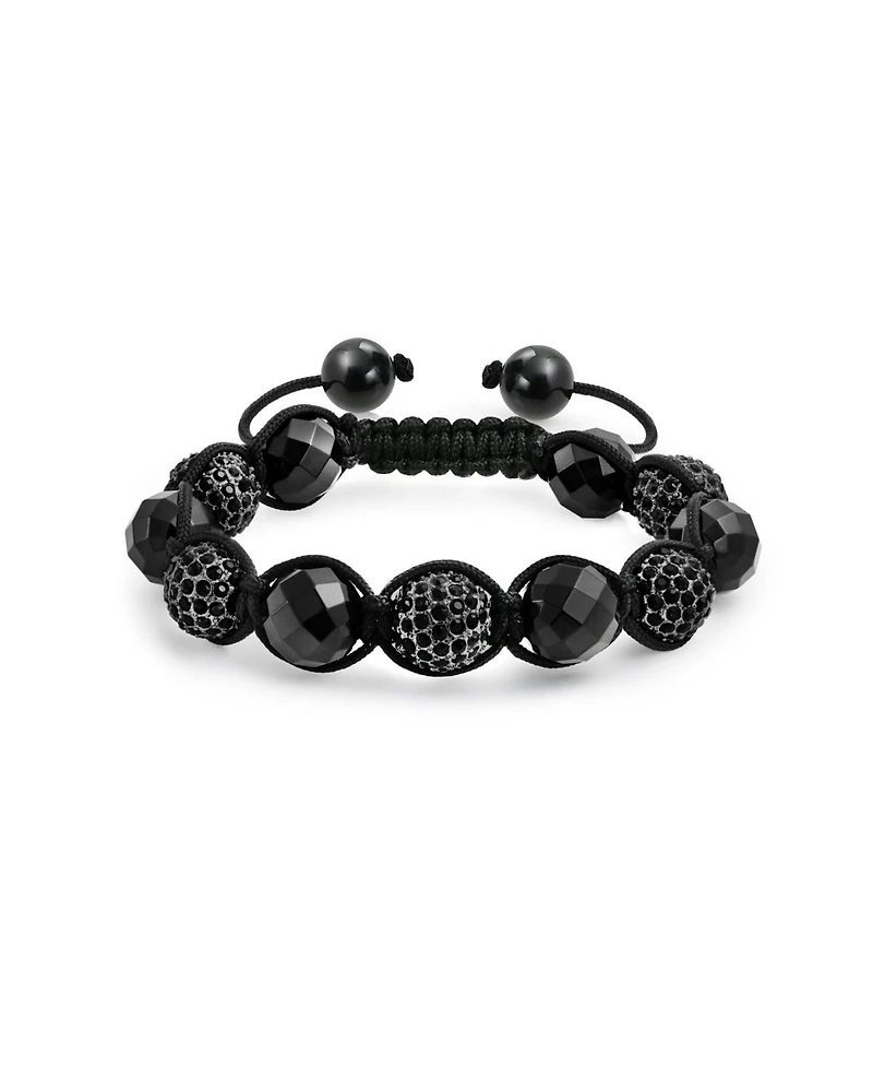 Bling Jewelry Black Pave Crystal Ball Bracelet Black Cord String Adjustable