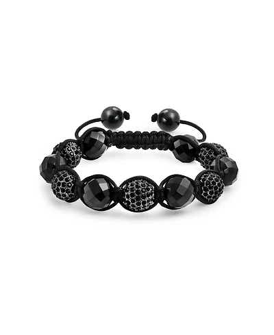 Bling Jewelry Black Pave Crystal Ball Bracelet Black Cord String Adjustable
