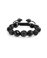 Bling Jewelry Black Pave Crystal Ball Bracelet Black Cord String Adjustable