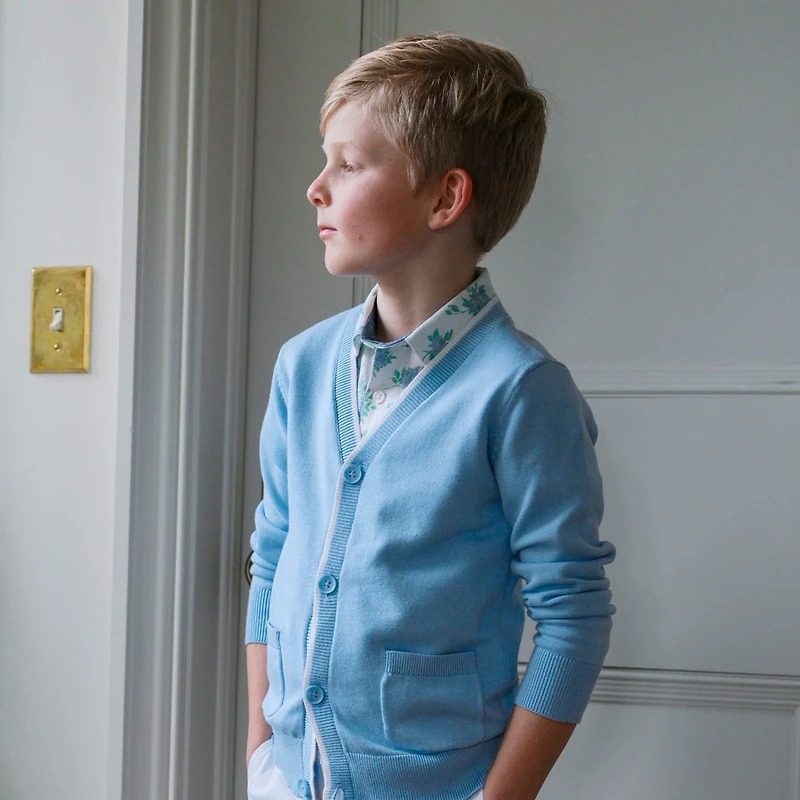 Hope & Henry Boys' Organic Long Sleeve Tipped Cardigan Sweater, Kids