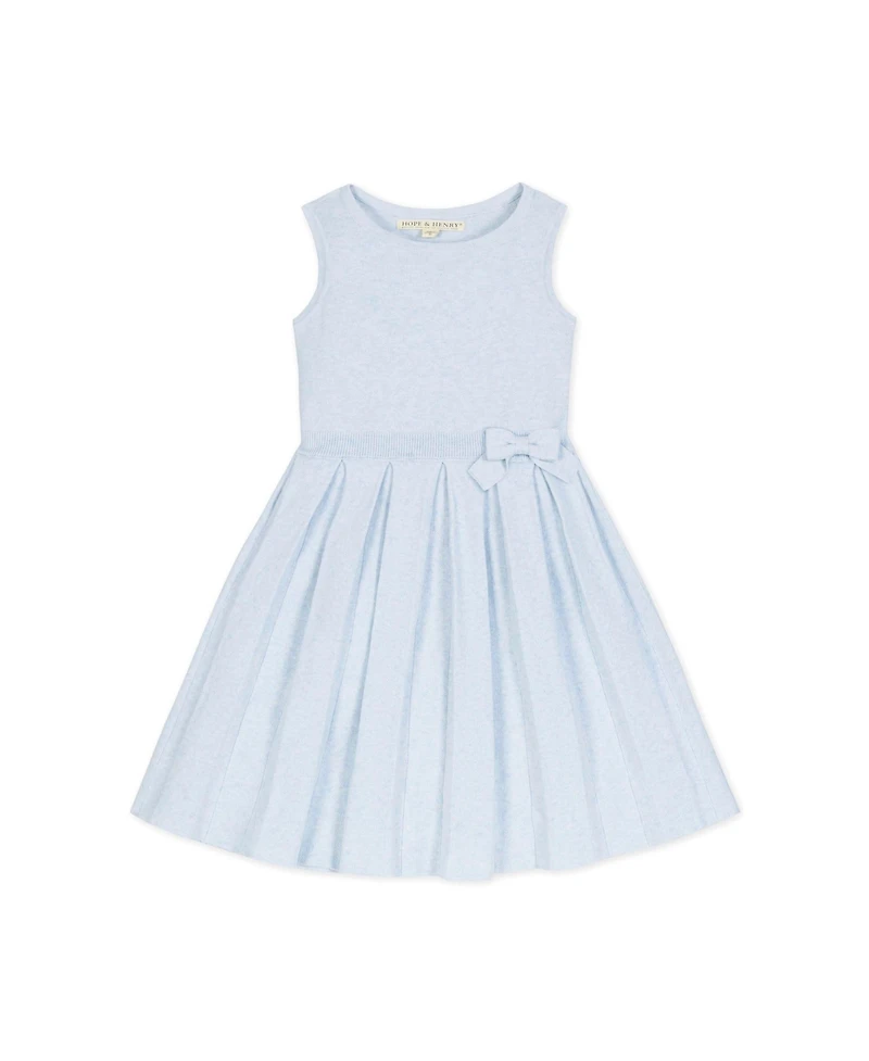 Hope & Henry Little Girls Heirloom Sleeveless Pleated Sweater Dress with Bow