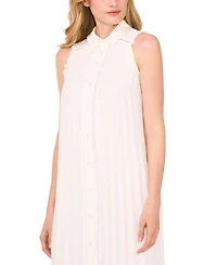 CeCe Women's Sleeveless Scalloped Pleated Button-Down Dress