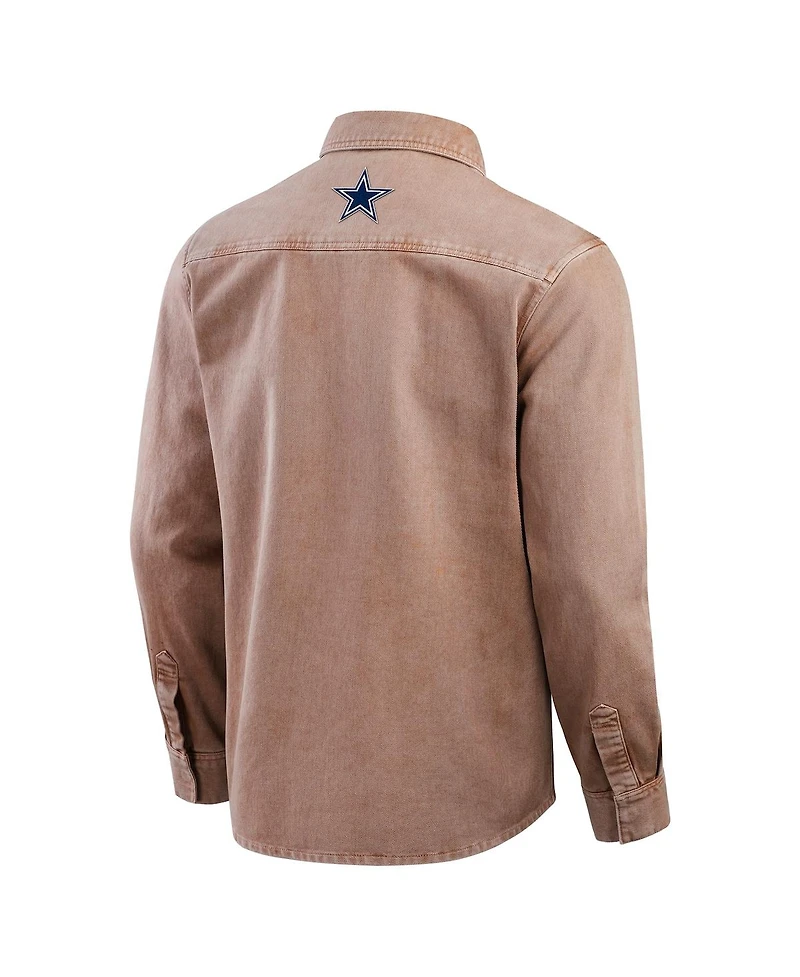 Darius Rucker Collection by Fanatics Men's Brown Dallas Cowboys Garment Dyed Long Sleeve Ful snap Shirt