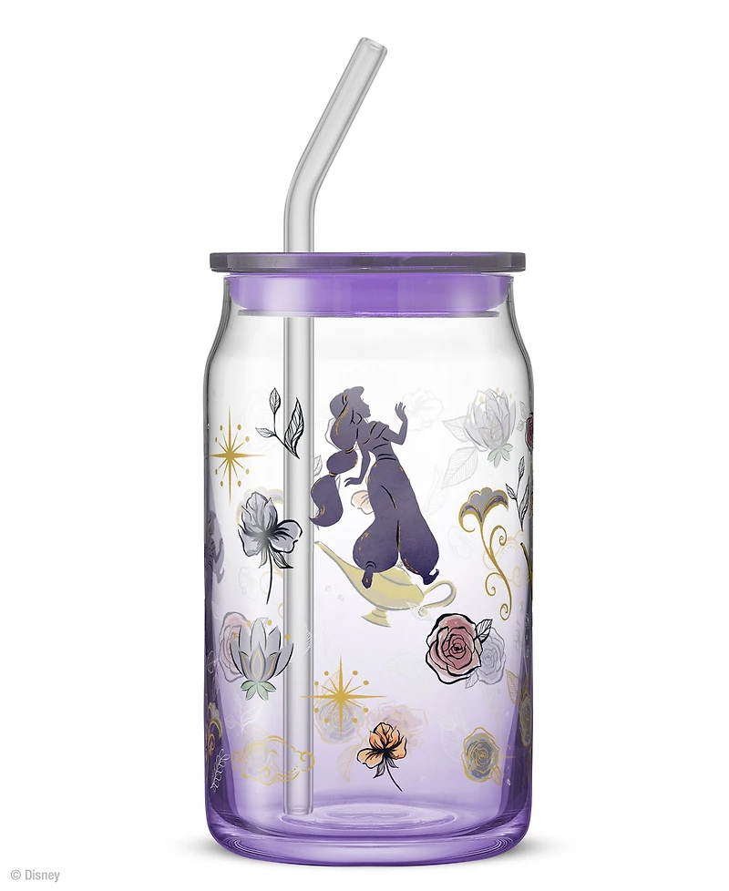 JoyJolt Disney Princess Icon Tumbler Glasses with Lids, Set of 4