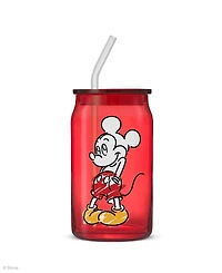 JoyJolt Disney Mickey Mouse Friends Color Sketch Tumbler Glasses with Lids, Set of 4