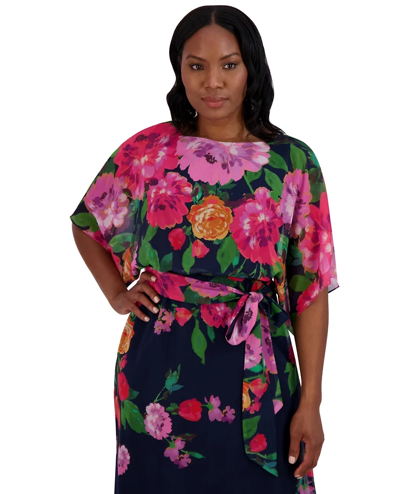 Jessica Howard Women's Floral-Print Belted Chiffon Dress