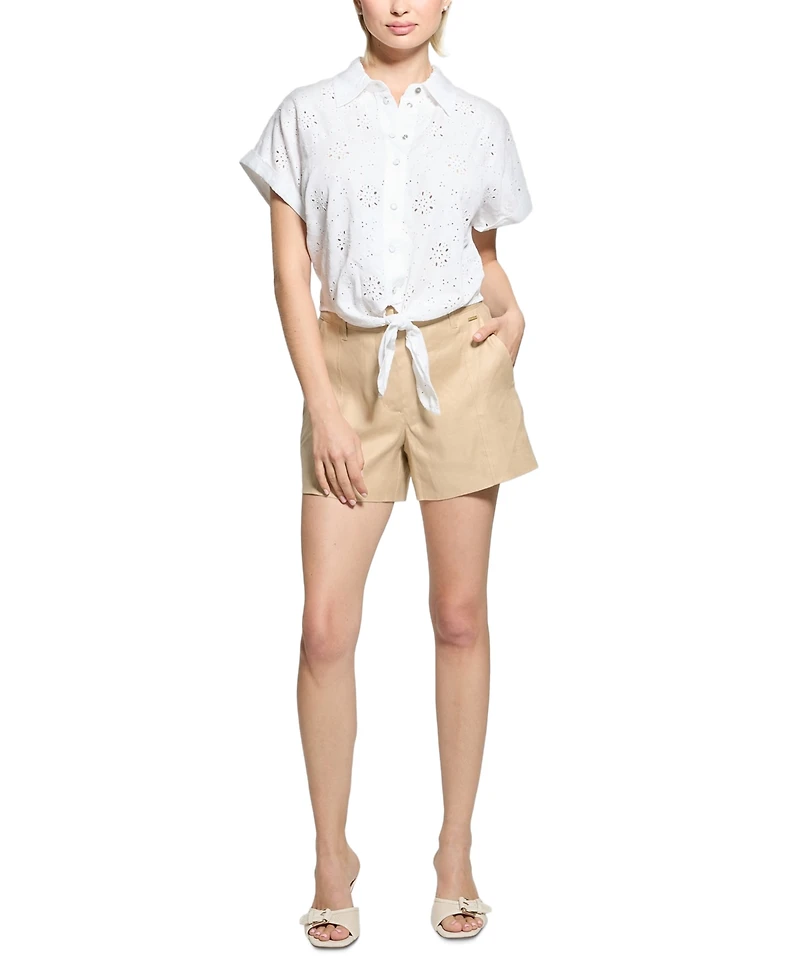 Guess Women's Isabeau Linen-Blend High-Rise Shorts