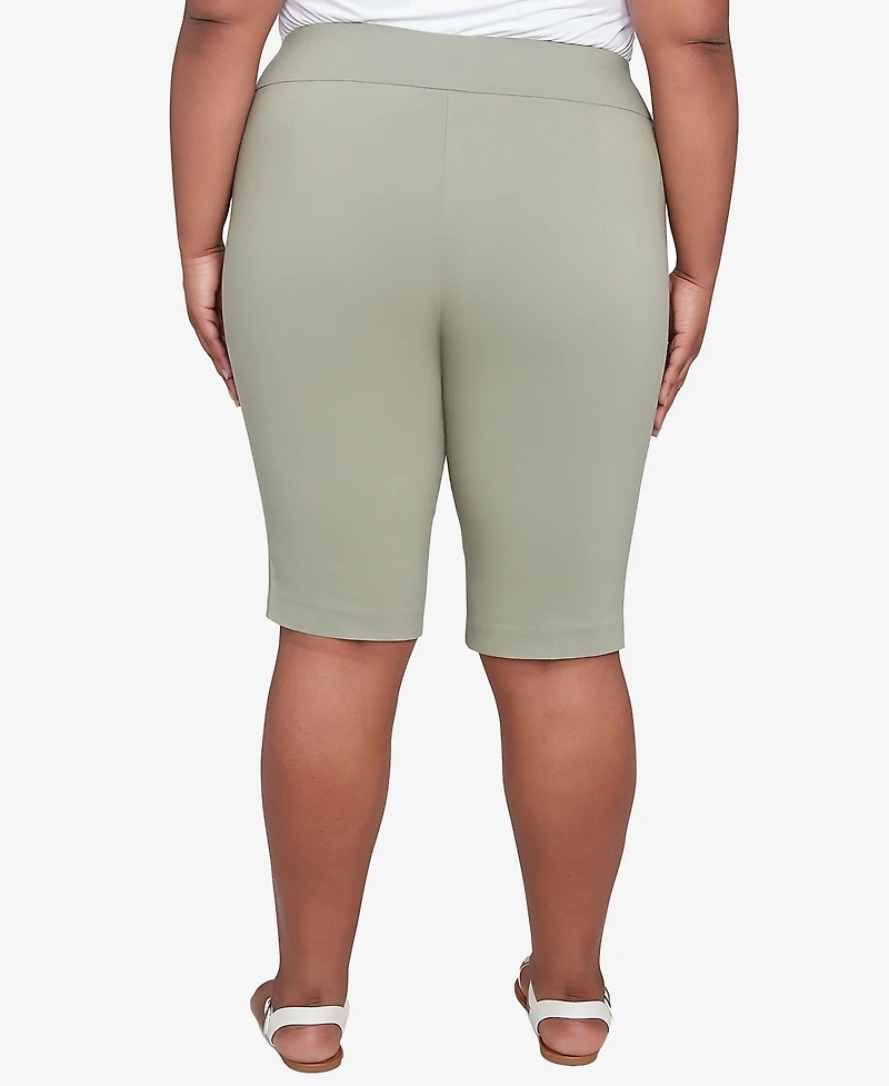 Hearts Of Palm Plus Size Spring Forward Solid Tech Stretch Pull On Skimmer Pants