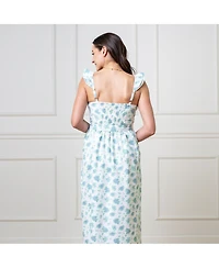 Hope & Henry Women's Linen Flutter Sleeve Party Dress with Slit