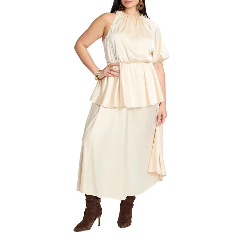 Eloquii Women's One Sleeve Satin Maxi Dress