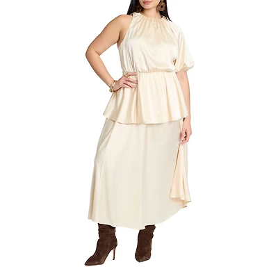 Eloquii Women's One Sleeve Satin Maxi Dress